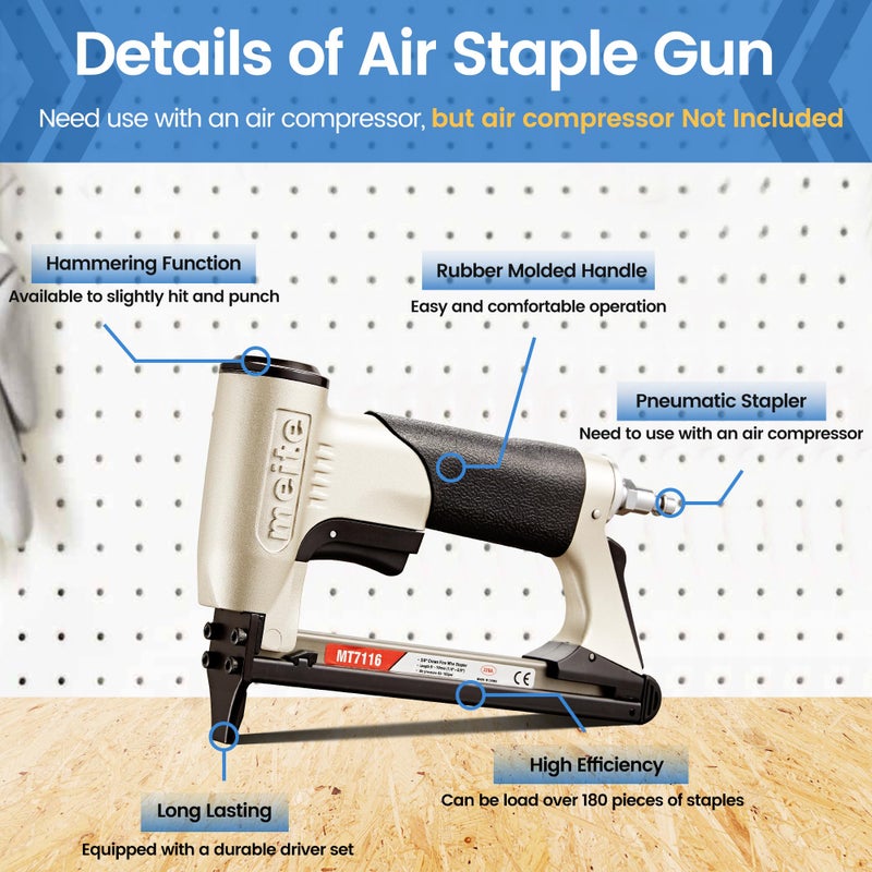 meite MT7116 Pneumatic Staple Gun, 22 Gauge 71 Series 3/8-Inch Crown 1/4-Inch to 5/8-Inch Length Air Upholstery Stapler Gun - Image 4